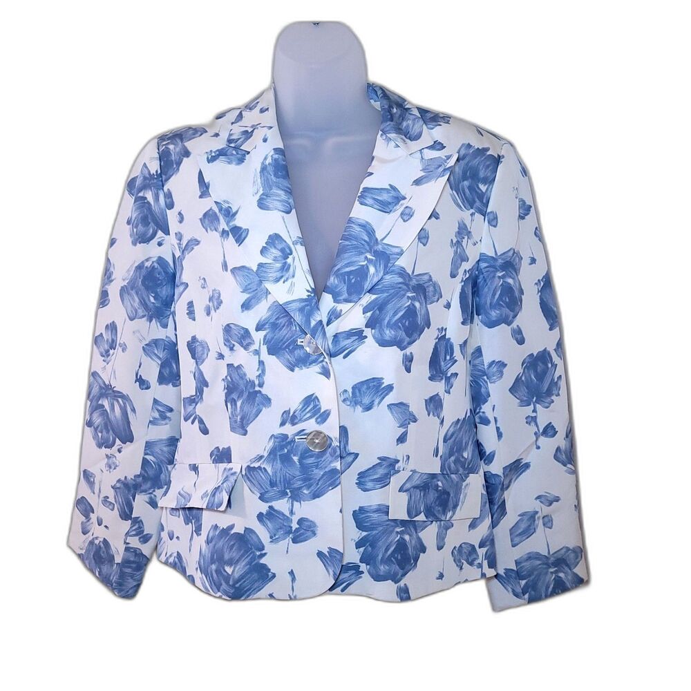 Vintage Grace Elements Women’s White Floral Silk Blazer Size 4